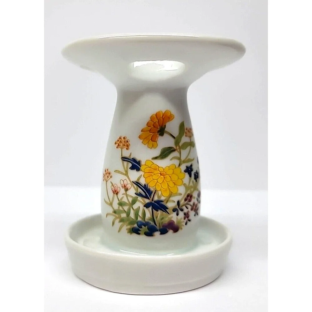 Vintage San Francisco Pottery White Ceramic 4‎ Slot Toothbrush Holder w/ Flowers